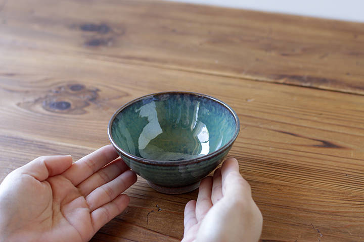 陶幸窯飯碗/緑釉/径    丹波のイロドリ丹波焼陶器の